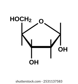 Alpha-Desoxyribose zyklische Strukturformel, Furanose-Form der Desoxyribose, Vektorgrafik 