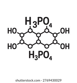 Structural formula of phosphoric acid depicting atomic connections and bonds