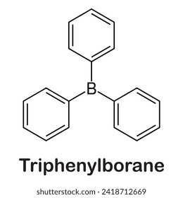 Structural formula of triphenylborane,Triphenylborane, often abbreviated to BPh3 where Ph is the phenyl group C6H5, is a chemical compound with the formula B(C6H5)3.vector concept for basic chemistry 