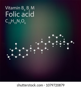 Structural formula of Vitamin B9 M. Vector molecular structure of Folic acid.