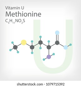 Structural formula of Vitamin U. Vector molecular structure of Methionine.