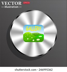 Structural gray background with a metallic circle, with shadow. Gallery,  vector illustration, EPS 10