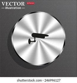 Structural gray background with a metallic circle, with shadow. surveillance Camera, vector illustration, EPS 10