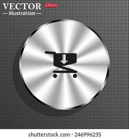 Structural gray background with a metallic circle, with shadow. put in shopping cart , vector illustration, EPS 10
