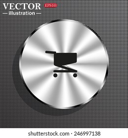 Structural gray background with a metallic circle, with shadow. Shoping basket , vector illustration, EPS 10