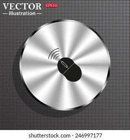 Structural gray background with a metallic circle, with shadow. Wireless mouse, vector illustration, EPS 10