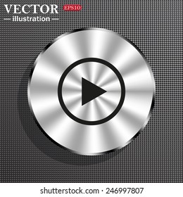 Structural gray background with a metallic circle, with shadow. play, vector, EPS 10