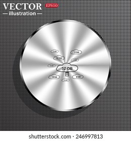 Structural gray background with a metallic circle, with shadow. collection of cloud storage , vector illustration, EPS 10