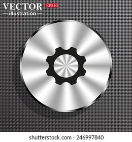 Structural gray background with a metallic circle, with shadow. Cog Settings , vector illustration, EPS 10