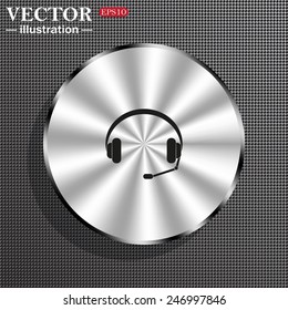 Structural gray background with a metallic circle, with shadow. Headphones. Musical accessory,   vector illustration, EPS 10