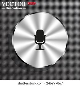 Structural gray background with a metallic circle, with shadow. Microphone. Voice recording, vector illustration, EPS 10