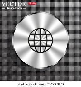 Structural gray background with a metallic circle, with shadow. Globe,  vector illustration, EPS 10