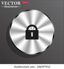 Structural gray background with a metallic circle, with shadow. lock black , vector illustration, EPS 10