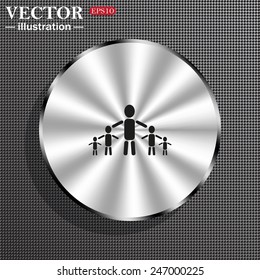 Structural gray background with a metallic circle, with shadow. kids silhouette family , vector illustration, EPS 10