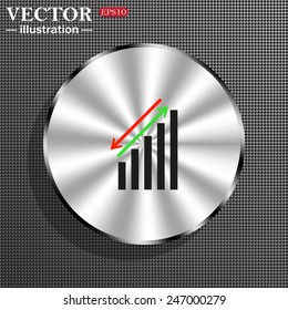 Structural gray background with a metallic circle, with shadow. chart with green and red arrows, vector illustration, EPS 10