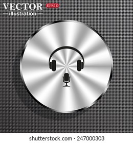 Structural gray background with a metallic circle, with shadow. Headphones. Musical accessory,   vector illustration, EPS 10