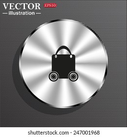 Structural gray background with a metallic circle, with shadow.  bag on wheels , vector illustration, EPS 10