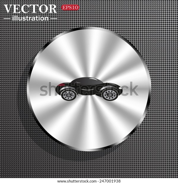 Structural gray background\
with a metallic circle, with shadow.  black car , vector\
illustration, EPS\
10