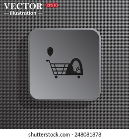 Structural gray background with shadow, gray square, Shopping with a cabin for children and inflatable festive ball. Vector illustration, EPS 10