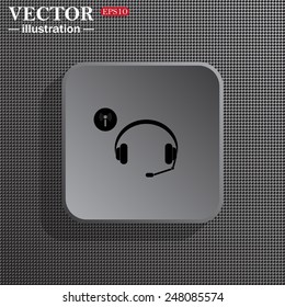 Structural gray background with shadow, gray square, Headphones. Musical accessories running through wi-fi network,  vector illustration, EPS 10