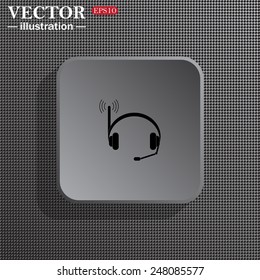 Structural gray background with shadow, gray square, Headphones. Musical accessories running through wi-fi network,  vector illustration, EPS 10