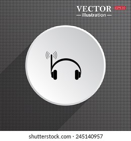 Structural gray background with shadow, white circle, Headphones. Musical accessories running through wi-fi network,  vector illustration, EPS 10