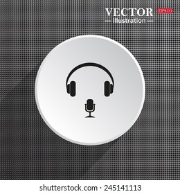 Structural gray background with shadow, white circle, Headphones. Musical accessory,  vector illustration, EPS 10