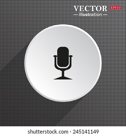 Structural gray background with shadow, white circle, Microphone. Voice recording, vector illustration, EPS 10