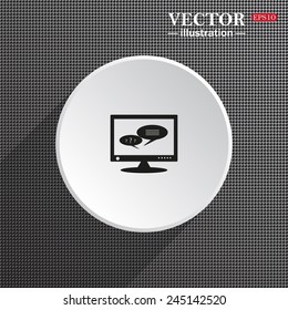 Structural gray background with shadow, white circle, chat via computer , vector illustration, EPS 10