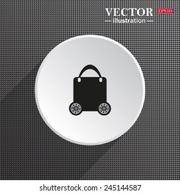 Structural gray background with shadow, white circle, bag on wheels , vector illustration, EPS 10