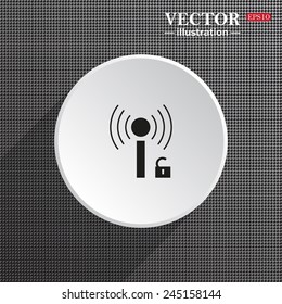 Structural gray background with shadow, white circle, Wireless network access is open, unlocked , vector illustration, EPS 10