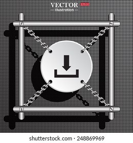 Structural gray background with shadow. White circle with chains in a metal frame. Download.  Vector illustration EPS 10