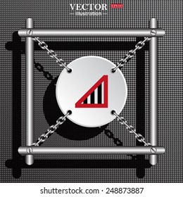 Structural gray background with shadow. White circle with chains in a metal frame. no signal