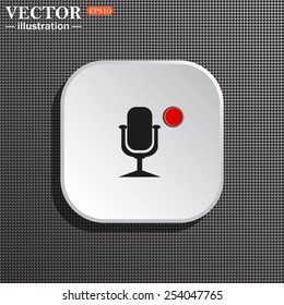 Structural gray background with shadow, white square. Microphone. Voice recording, vector illustration, EPS 10