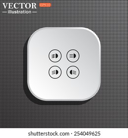 Structural gray background with shadow, white square. Indicator lights on the car dashboard, dipped beam, main beam, fog lights, brake, rear fog lights. vector illustration, EPS 10
