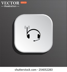 Structural gray background with shadow, white square. Headphones. Musical accessories running through wi-fi network,  vector illustration, EPS 10