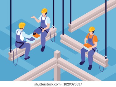 Structural ironworker background with work equipment symbols isometric vector illustration