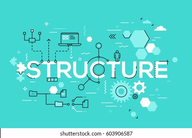 Structural organization of business process, arranging structure and planning concept. Creative infographic banner with elements in thin line style. Vector illustration for poster, header, website.