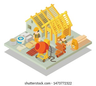 Structural repair concept banner. Isometric banner of structural repair vector concept for web, giftcard and postcard