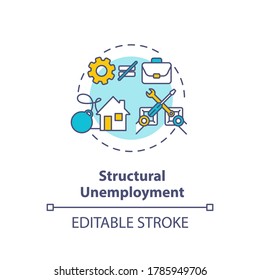 Structural unemployment concept icon. Loss of job because of technology innovation. Social economic issue idea thin line illustration. Vector isolated outline RGB color drawing. Editable stroke