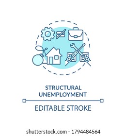Structural unemployment turquoise concept icon. Loss of job because of technology innovation. Social issue idea thin line illustration. Vector isolated outline RGB color drawing. Editable stroke