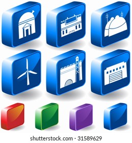 Structure 3D Observatory Icon Set : Group of different types of buildings and structures.