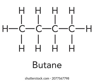 structure of butane, molecular diagram of normal butane, unbranched butane n-butane image vector illustration education