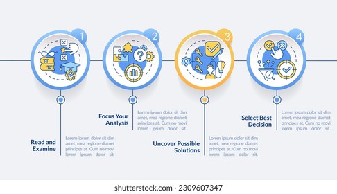 Structure of case study circle infographic template. Research. Data visualization with 4 steps. Editable timeline info chart. Workflow layout with line icons. Lato-Bold, Regular fonts used