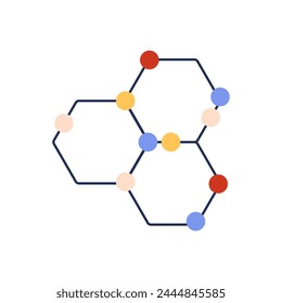 Estructura de compuesto químico, hexágono abstracto con átomos de diferentes colores Ilustración vectorial