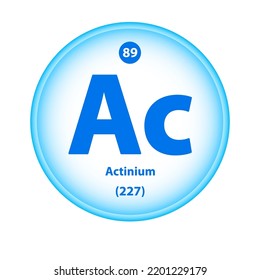 Estructura Elemento químico Símbolo de Actinium (Ac). Icono atómico del elemento de tabla de átomo de ciencia. Ilustración vectorial 3D del círculo simple azul tutor blanco. Número atómico para la clase de ciencias de laboratorio o química.