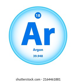 Structure Chemical element Argon (Ar) symbol. Science atom table element atomic icon. Simple circle blue white guardian vector illustration. Atomic number for Lab, science or chemistry class.