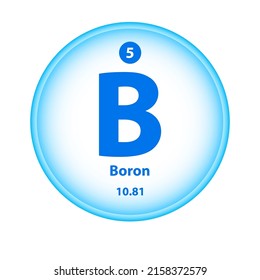 Structure Chemical element Boron (B) symbol. Science atom table element atomic icon. Simple circle blue white guardian vector illustration. Atomic number for Lab, science or chemistry class.