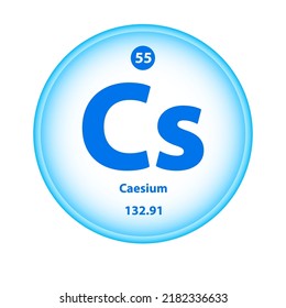 Structure Chemical Element Caesium (Cs) Symbol. Science Atom Table Element Atomic Icon. Simple Circle Blue White Guardian Vector Illustration 3D. Atomic Number For Lab Science Or Chemistry Class.