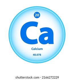 Structure Chemical element Calcium (Ca) symbol. Science atom table element atomic icon. Simple circle blue white guardian vector illustration 3D. Atomic number for Lab science or chemistry class.